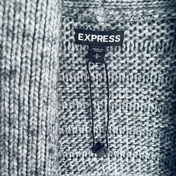 NEW Wool Alpaca Cardigan Sweater Express Small Gray Knit Shawl Collar Chunky - Picture 3 of 16